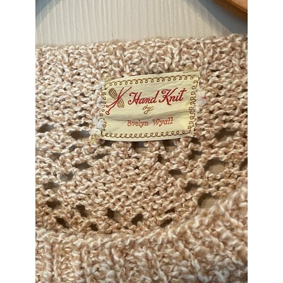 Handmade Tan Brown Knit Women's S Sweater Hand Knit Vintage - Picture 4 of 5